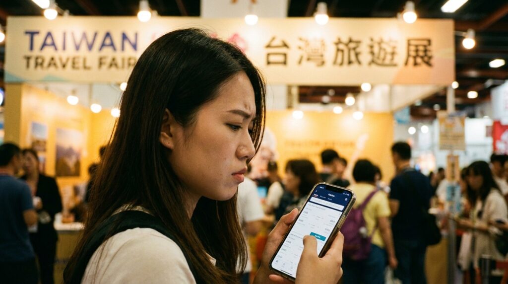 民眾在旅展比價