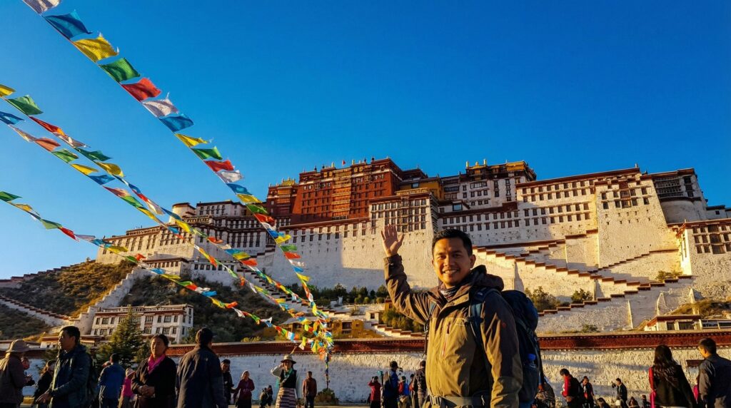 馬來西亞旅人站在布達拉宮前，開啟一段高原朝聖之旅