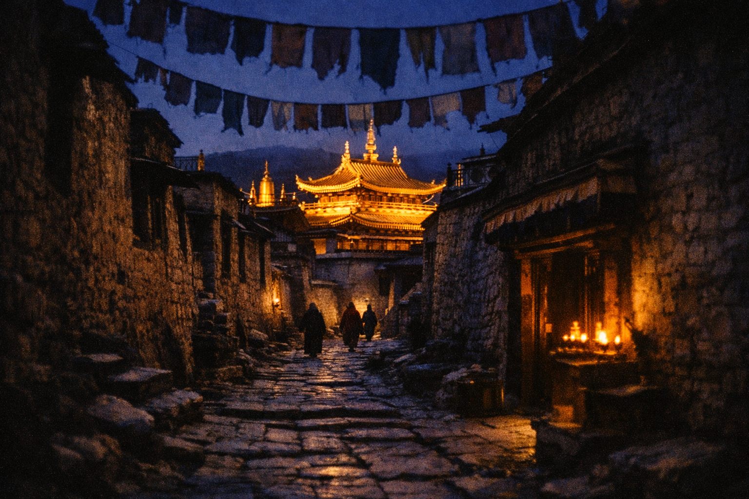 暮色中仍继续转经的人们,让八廓街在一天的喧嚷之后重新回到它本来的节奏
