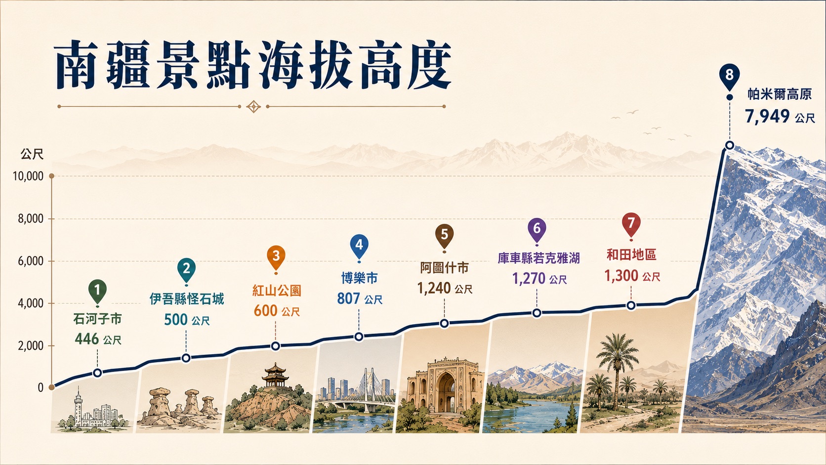 南疆景点海拔高度旧版示意图